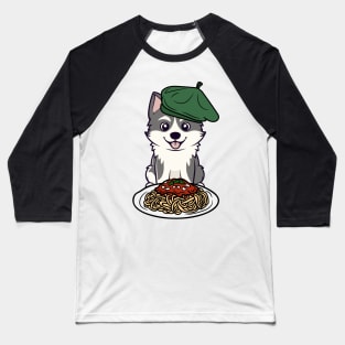 Cute Husky Dog is eating spaghetti Baseball T-Shirt